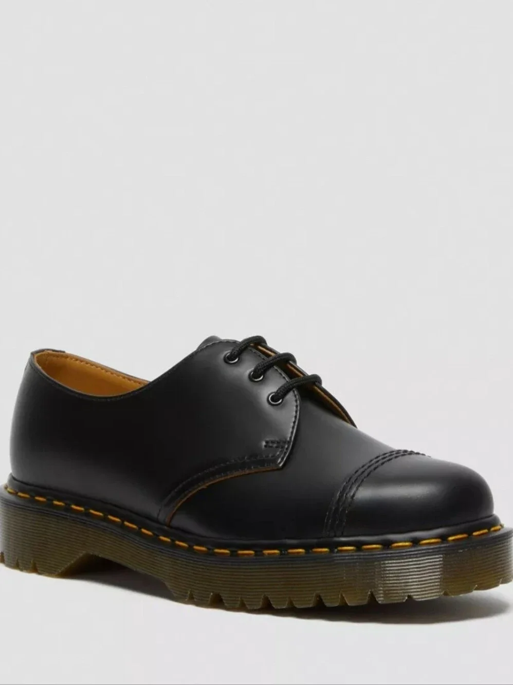 Dr. Martens Black Leather 3-Eye Oxford with Yellow Stitching